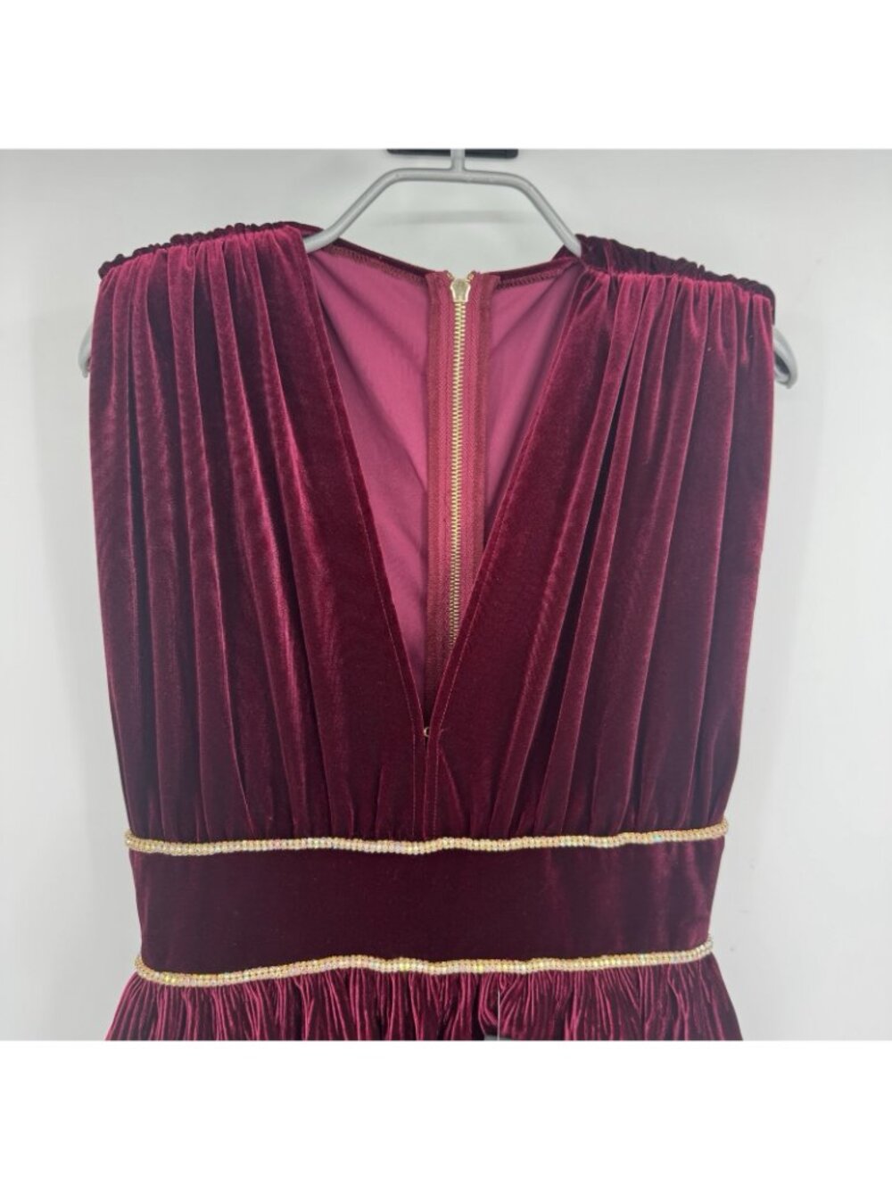Bronx & Banco Burgundy Velvet Flared Maxi Dress size M US 6 Formal Semi-Formal - Picture 4 of 11